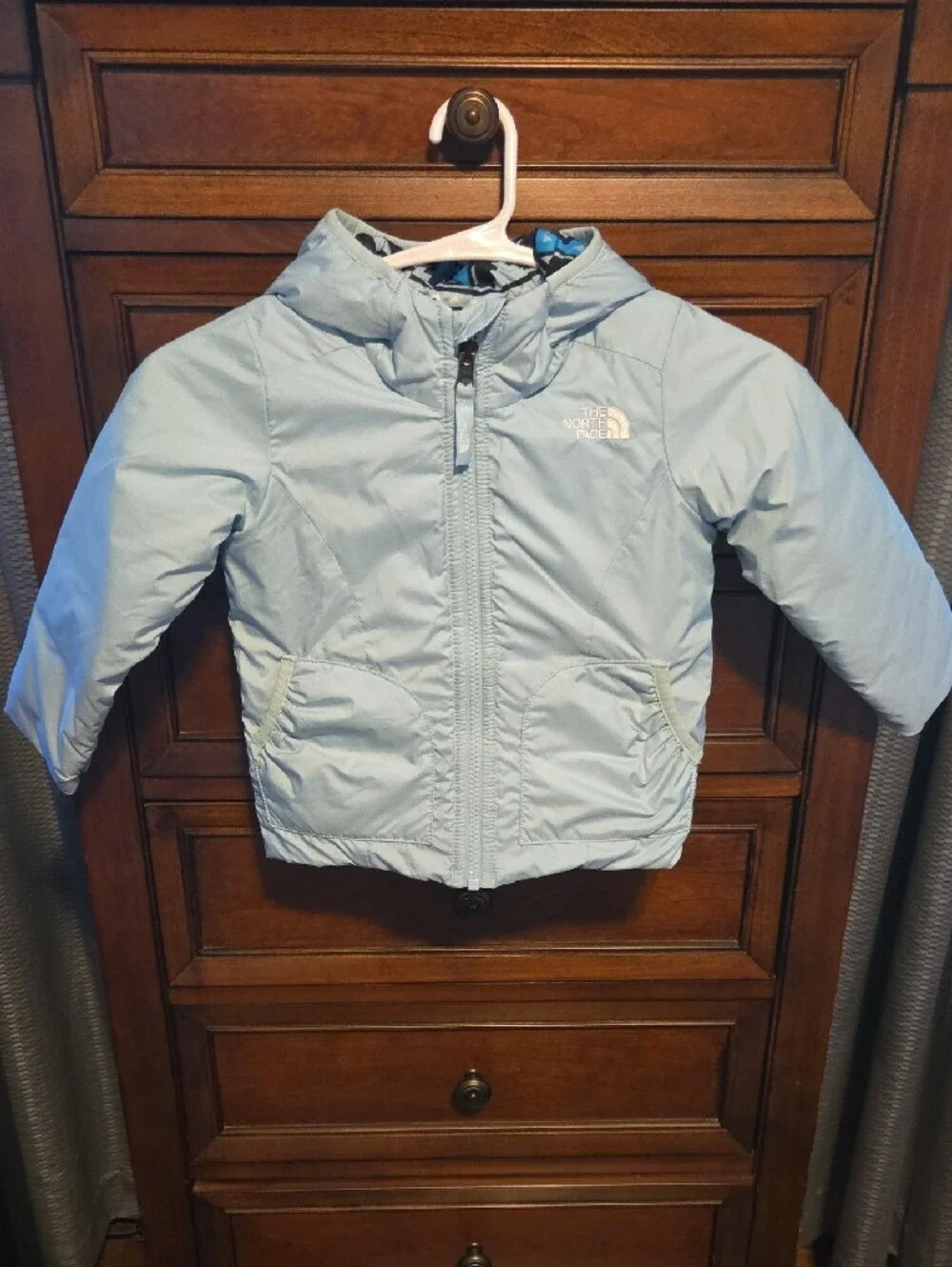 The North Face Light Blue Kids Hooded Puffer Jacket